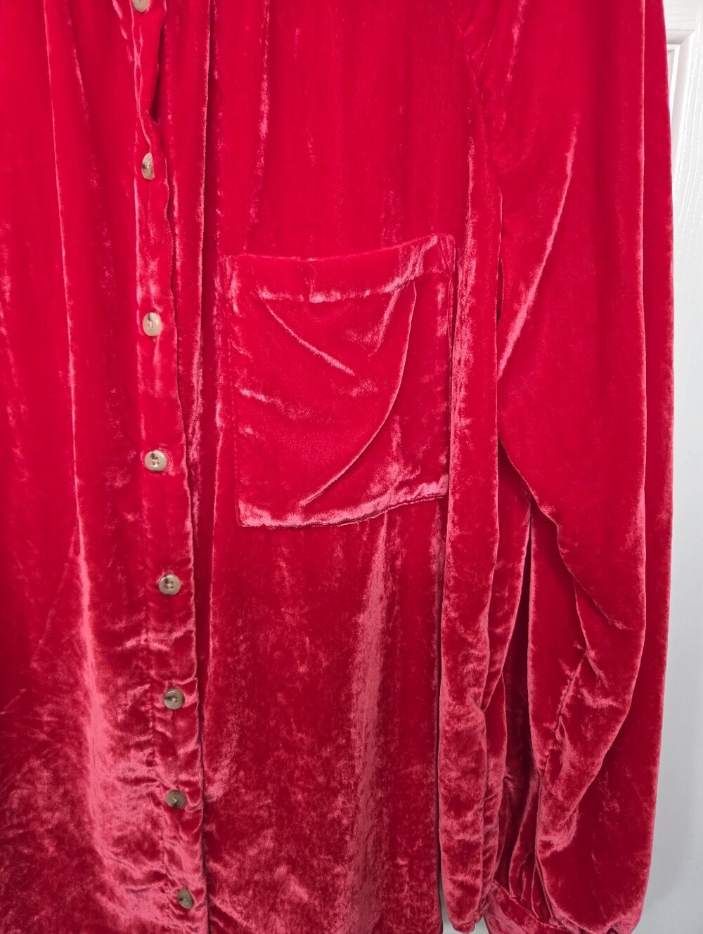 Pilcro Red Velvet Button-Down Shirt Holiday Parth Whimsigoth Going Out Size Lg. - Picture 8 of 15